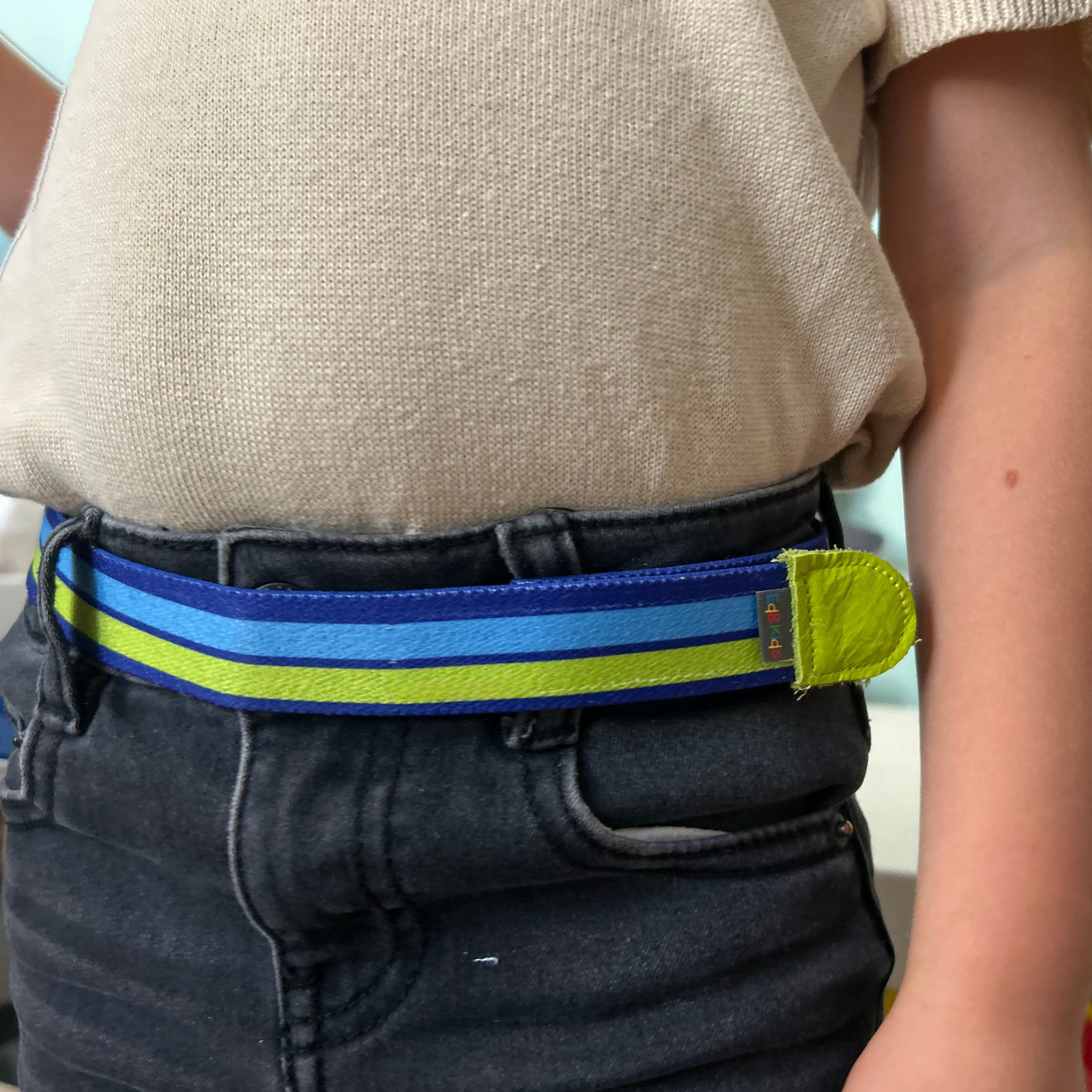 Kindergürtel Streifen grün-blau