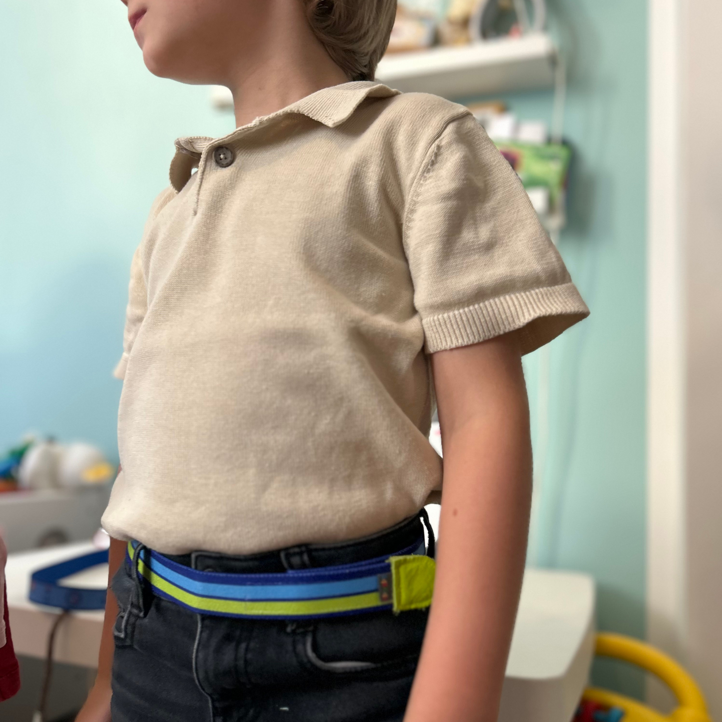 Kindergürtel Streifen grün-blau