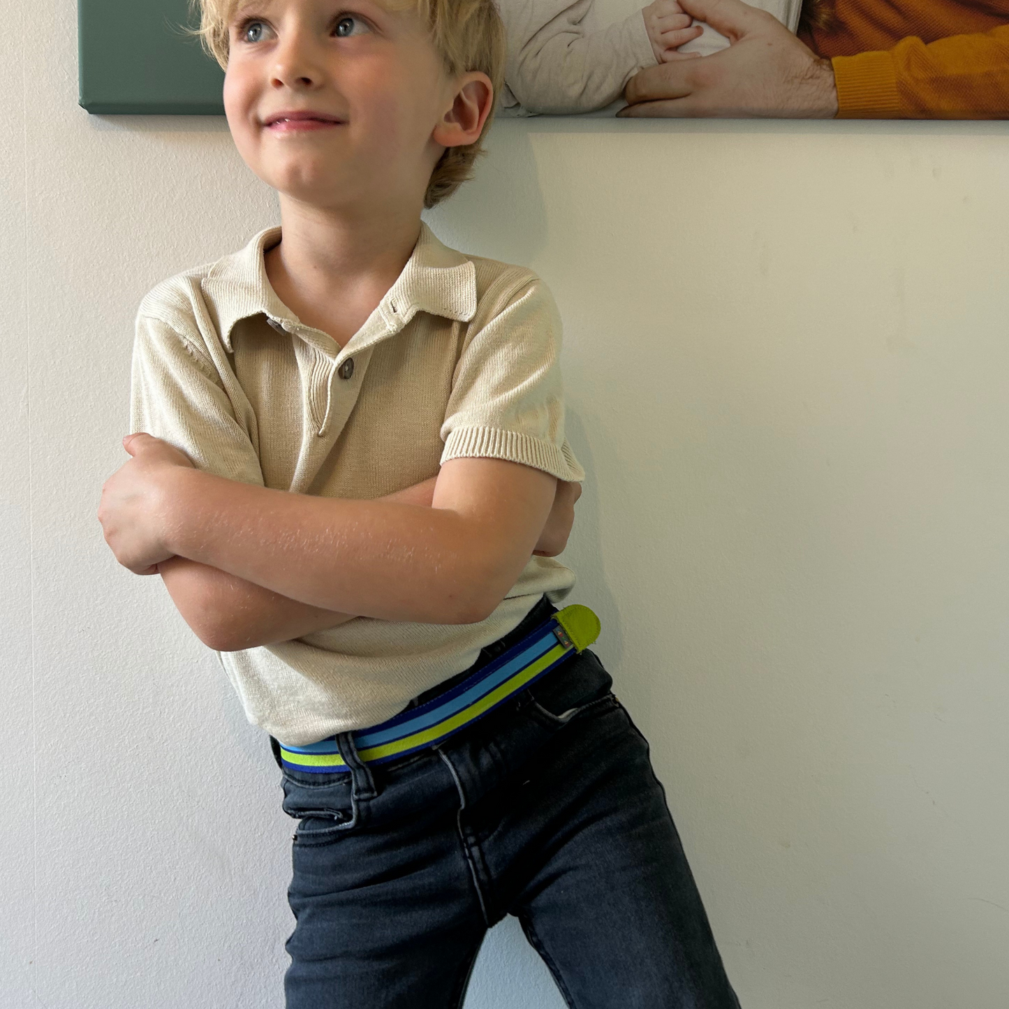 Kindergürtel Streifen grün-blau