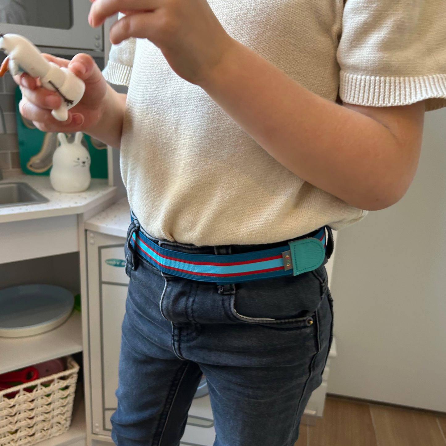 Kindergürtel Streifen petrol