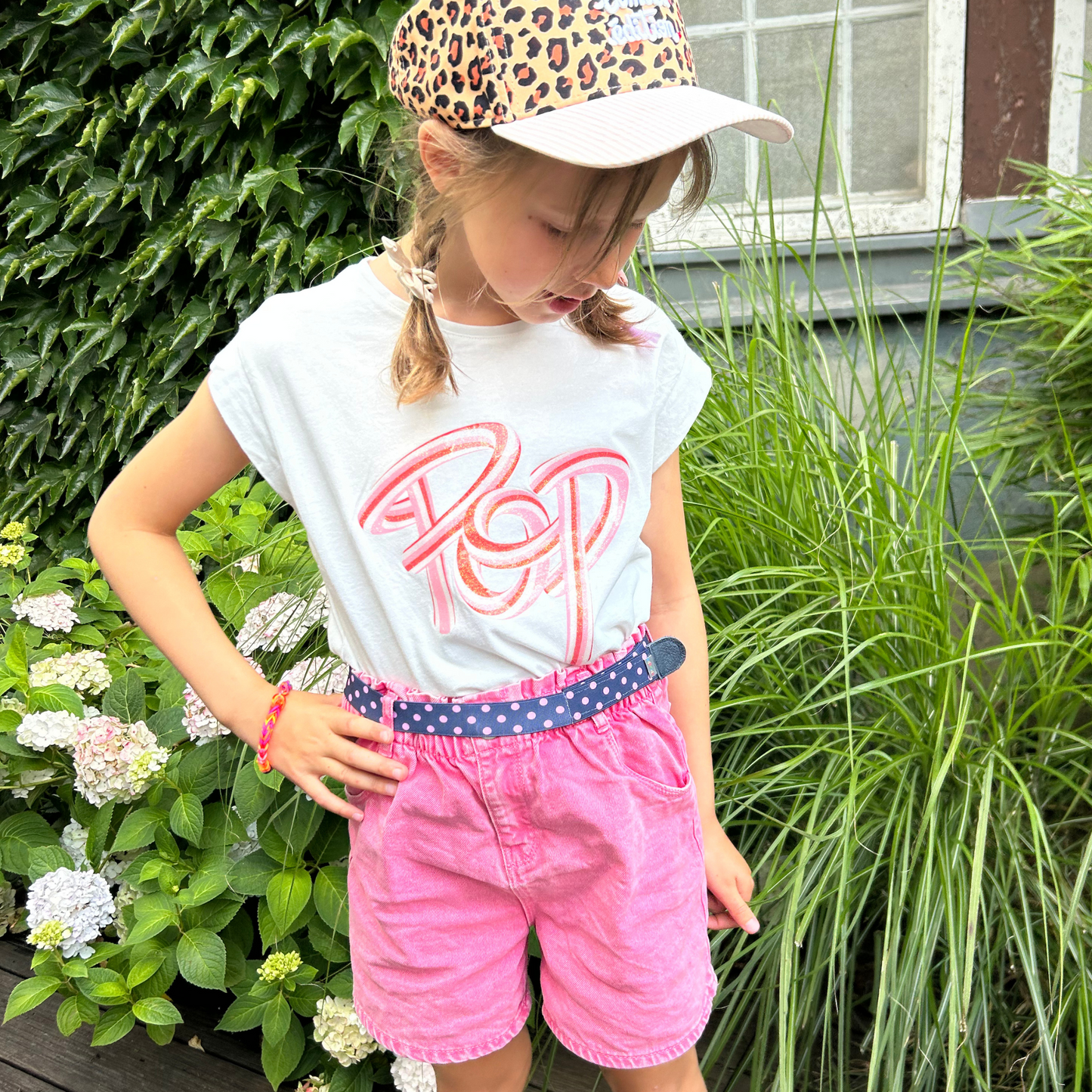 Kindergürtel Punkte blau-rosa