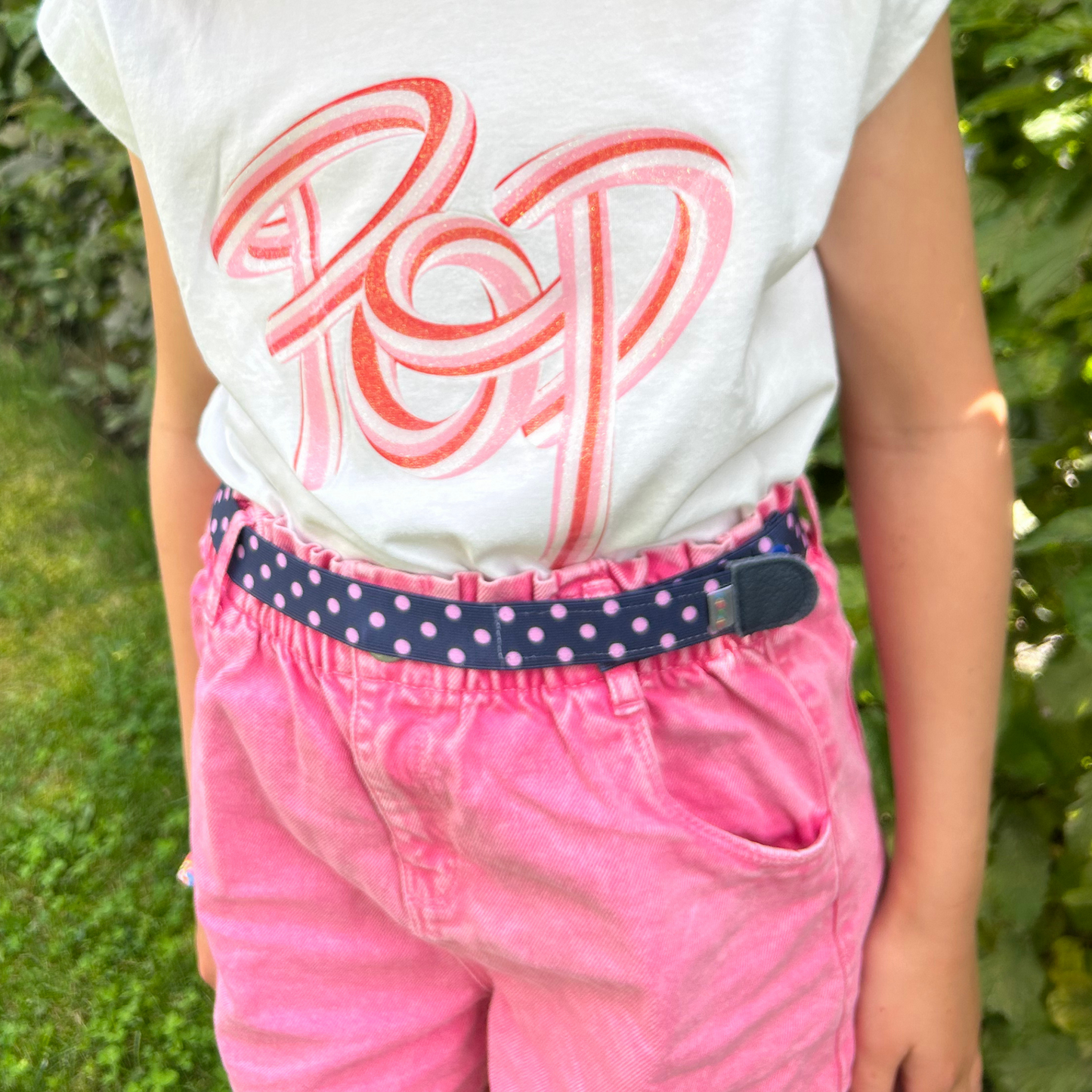 Kindergürtel Punkte blau-rosa
